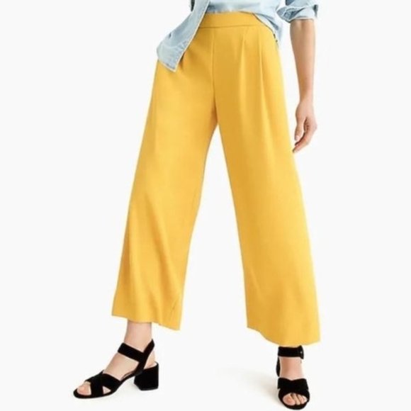 J. Crew 365 Mustard Yellow Pleated Wide Leg Crop Pants Size 0 Business Casual - Picture 1 of 9